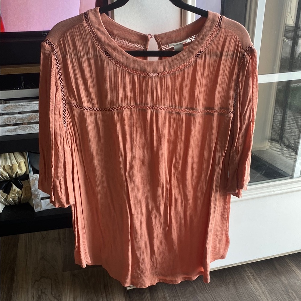 Peach Blouse with Lace Detail